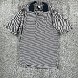 Footjoy Golf Polo Shirt Mens Medium Blue White Striped Short Sleeve FJ